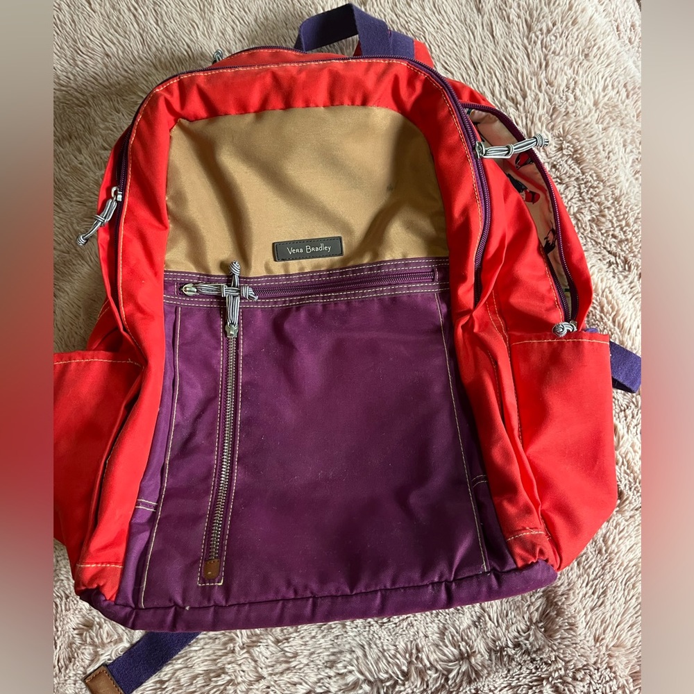 Vera Bradley Backpack - Pink/Red, Purple, Brown - Laptop Sleeve